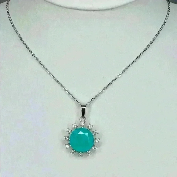 925 STERLING CARIBBEAN BLUE STONE NECKLACE W/ SIMULATED STONES - Picture 4 of 4